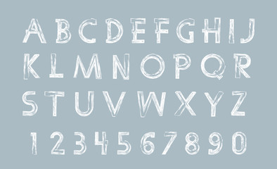 Blue and white glittering letters in brush hand painted style. Vector graphic
