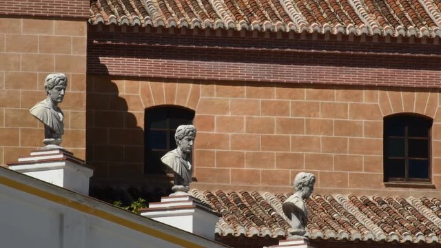 Greek classical busts in the up floor of a mediterranean house in Torrox
