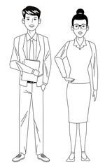 business couple avatar black and white