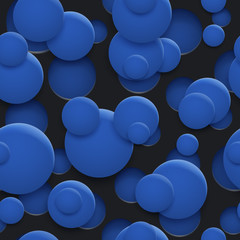 Abstract seamless pattern of holes and circles with shadows in blue colors on black background