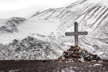 A whalers grave at Deception Island, Antarctica - 269001396
