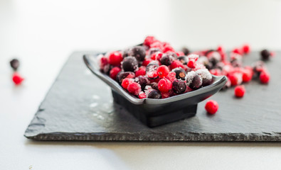 Close Frozen Mixed Fruit Berries Red Currant Cranberry Raspber