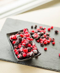 Close Frozen Mixed Fruit Berries Red Currant Cranberry Raspber