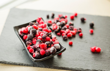 Close Frozen Mixed Fruit Berries Red Currant Cranberry Raspber