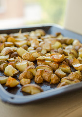 Roasted Potatoes Close Carlic Cloves