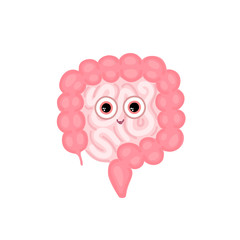 Vector intestines. Digestive tract. Large and small intestine. Digestion. Gastroenterology. Flat design. Cute character. Health care. It can be used for medical banner, poster, flyer, advertisement