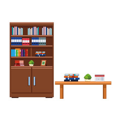 bookshelf and a table