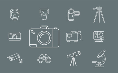 Camera icons set - Vector outline symbols of Photo and Video Equipment for the site or interface