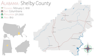 Large and detailed map of Shelby county in Alabama, USA