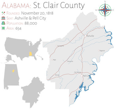 Large and detailed map of Saint Clair county in Alabama, USA