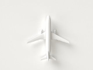 Air Plane model on gray minimal style background. Travel concept. 3D model render visualization illustration