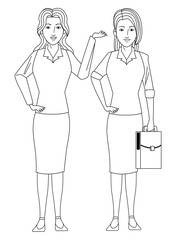 businesswomen avatar cartoon character black and white