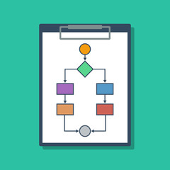 colorful flowchart in clipboard, vector flat illustration