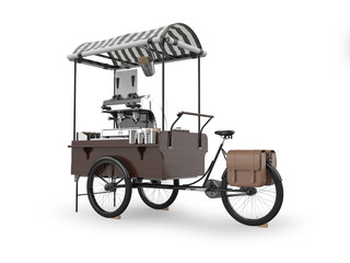 Street Coffee Cart 3D Rendering Isolated on White