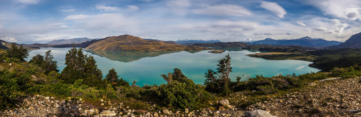 Panoramic view of Lake Nordenskjöld in Torres del Paine National Park, Chile