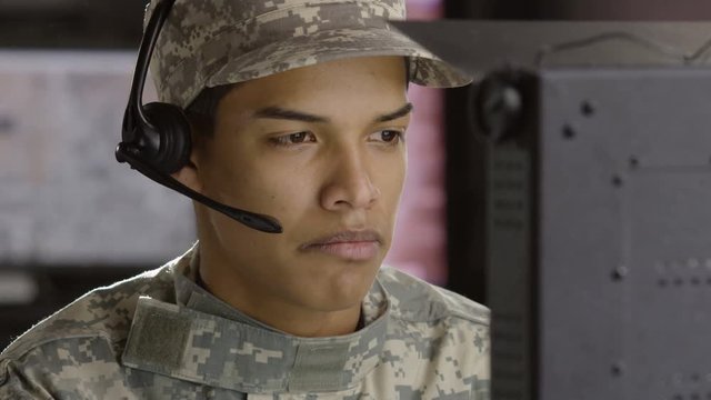 Portrait of a military drone operator, close up