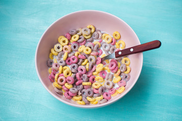 colorful cereal rings in bowl 