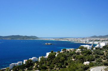 View from the wall of the Dalt Vila fortress on the D'en Bossa area and Ibiza island airport.