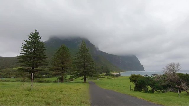 Rain Clouds Moving Past Mountain On Pacific Island - Mt Gower Lord Howe Island