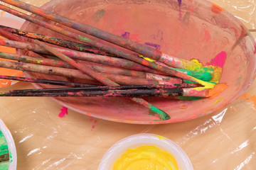 brushes and paints