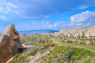 Landscape valley in the mountains of ancient Cappadocia.