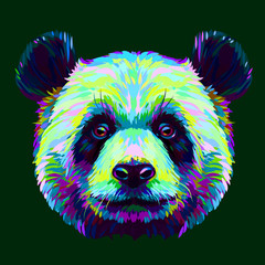 Panda. Graphic, abstract, hand-drawn portrait of a panda on a dark green background. © AnastasiaOsipova