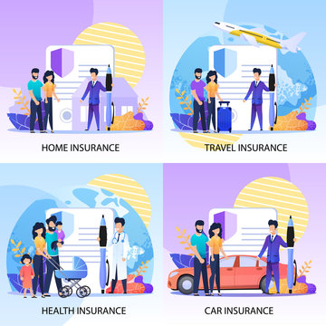 Property, Health, Travel Insurance Services Set