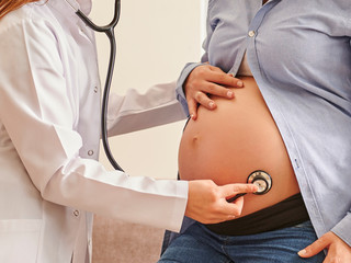 Pregnant women and doctor control in the private room.