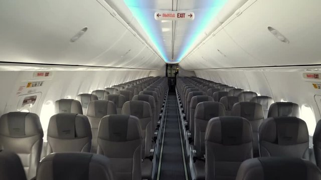 Modern interior of the airliner 