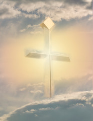 Christian cross appears bright in the sky background - Image