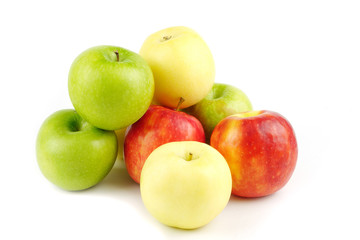 Mix apple fruit Green,red,golden color isolated on white background