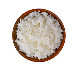 rice in bowl on white background