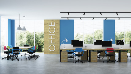 Modern office interior. Openspace. 3D rendering.