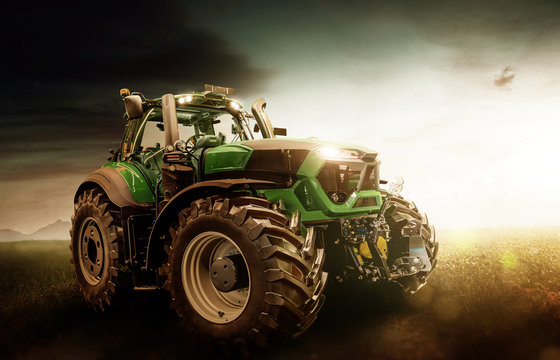 Fototapeta Traktor steht auf dem Feld