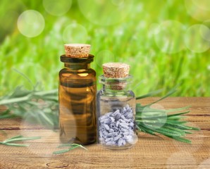 Rosemary  and lavender essential oil isolated on white