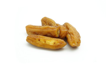 Sun dried banana food processing by sun for preservation method isolated on white background