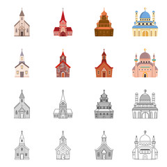 Isolated object of cult and temple symbol. Set of cult and parish vector icon for stock.