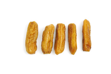 Sun dried banana food processing by sun for preservation method isolated on white background
