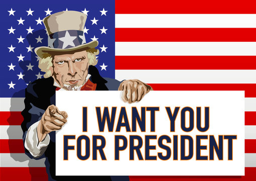 Concept pour l’élection du président des états-Unis avec comme symbole l’Oncle Sam, désignant le candidat qui a sa préférence, pour 2020.