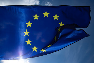 The flag of Europe waving in the wind