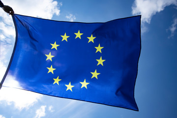 The flag of Europe waving in the wind