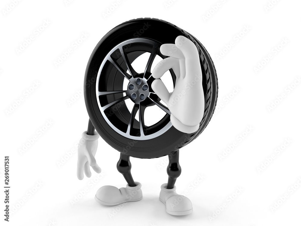 Wall mural car wheel character with ok gesture