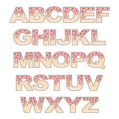 cute cartoon vector donut alphabet letters isolated on white background 