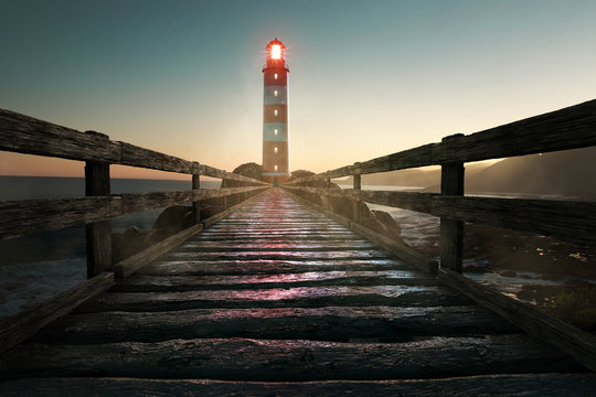 Leuchtturm am frühen Abend