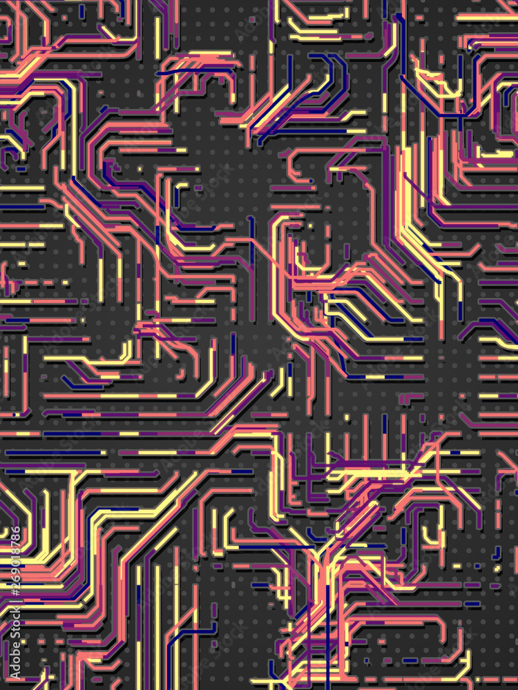Aufkleber Digital pink and yellow colored lines abstract background. Modern covers design with geometric pattern. 3d rendering