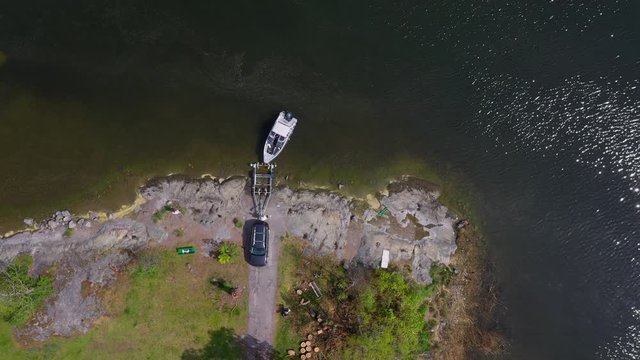 Aerial view of boat launch from trailer