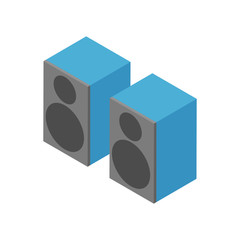 Acoustic speakers, blue color. Two speakers. Icon speaker. Vector illustration. EPS 10.