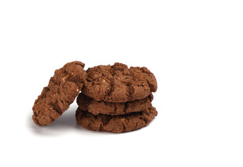 Cookies granola with chocolate and hazelnuts isolated on white background.