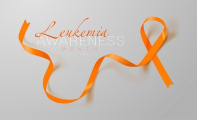Leukemia Awareness Calligraphy Poster Design. Realistic Orange Ribbon. September is Cancer Awareness Month. Vector