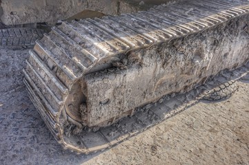 Metal track of a tractor or tank.